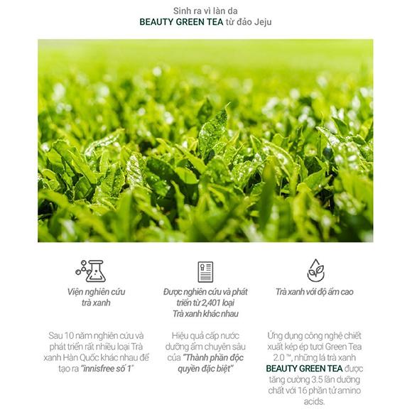 Thành phần Beauty Green Tea độc quyền được nghiên cứu từ 2041 giống trà Hàn Quốc
